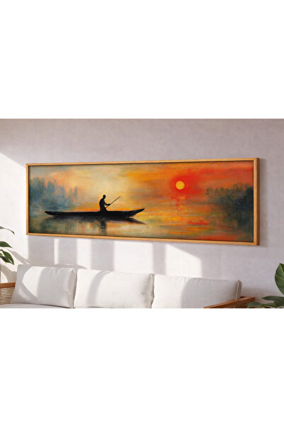 Tuba Decor Tek Parça Gerçek Ahşap Yatay Panorama Çerçeveli Tablo teknede günb...