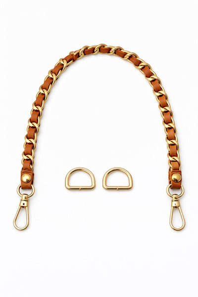 Nildenhobim Tan Leather Chain Bag Handle and Bag Front Decoration – with Gold...