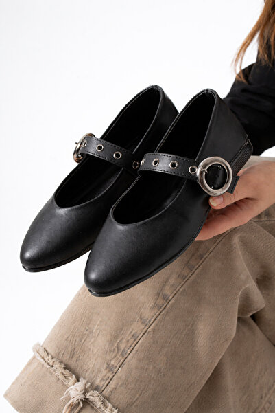 STOCON Women's Black Capsule Detail Elastic Buckle Ballerina Casual Shoes Off...