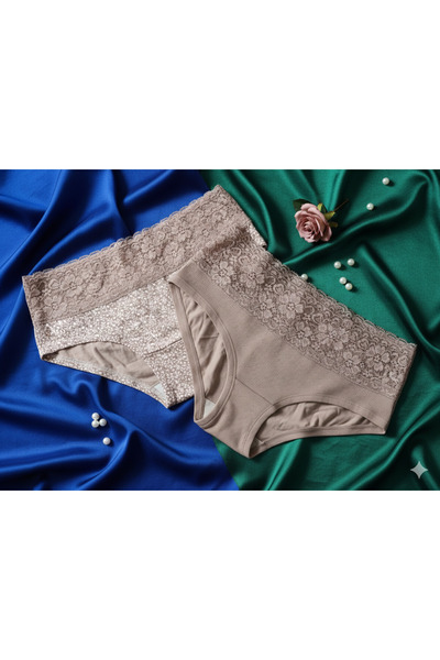 Butik 2'li pamuklu danteli yüksek bel kilot