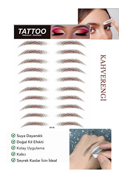 Lesvip's 06-Suya Dayanıklı Kaş Dövme Sticker Doğal Görünümlü Kaş Tattoo Kahve...