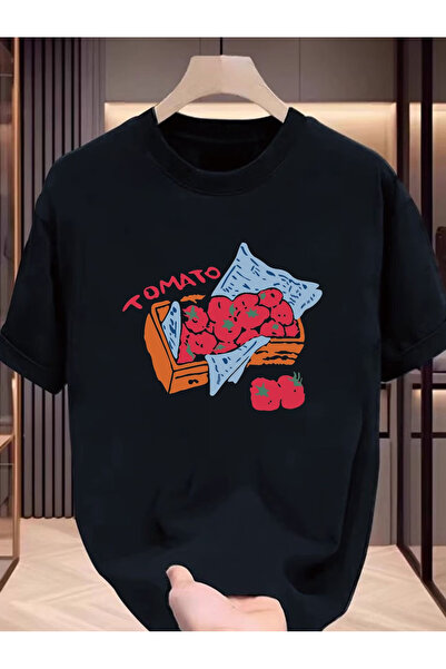 ibibik moda Unisex streetwear tommato soft combed oversize t-shirt