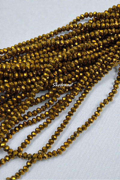 SavBrand Κρυστάλλινες χάντρες 4 χιλιοστών – Λαμπερό Χρυσό – 10 Κλωστές