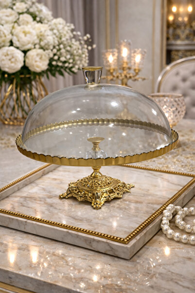 silvia home decor Paşabahçe Gold Metal Footed Presentation Bowl with Gilded D...