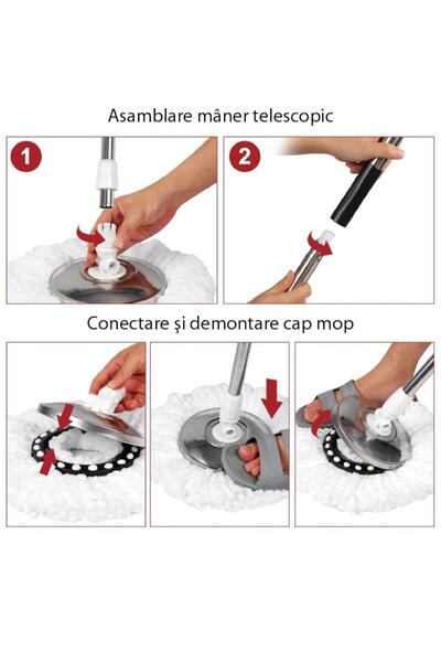 Spin Mop Galeata si Mop Rotativ, Mop Metal Telescopia, 360 grade Rotatie Mop, 14 L, 4 Rezerva Mop, Negru