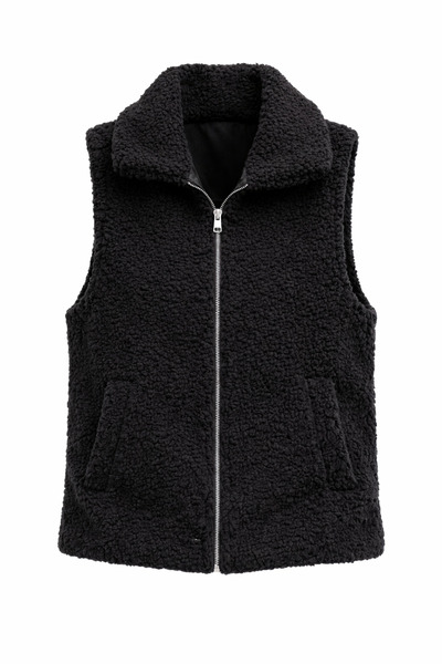 Vuslat Welsoft Kuzu Desen Peluş Kadın Yelek Astarlı Çift Cepli Rahat Kalıp