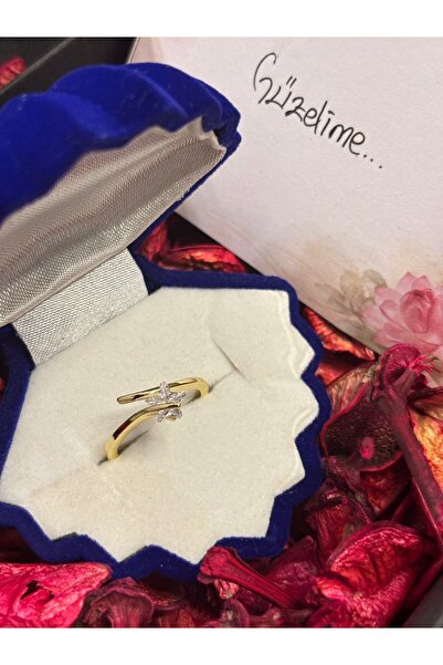 lotusbybuket Adjustable Gold Steel Ring with Crystal Star Stone in Oyster Box