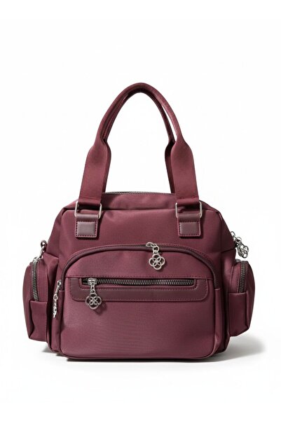 JASECO Çok Bölmeli Fermuarlı Bordo Kadın Omuz Çantası