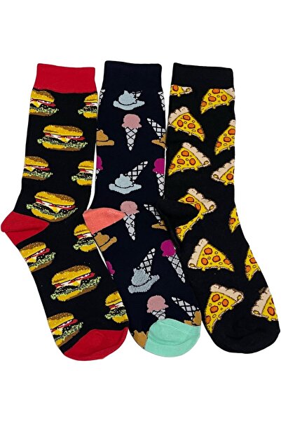 golden pineapple Long Socks with Food Designs, Black with Burger, Pizza, and ...