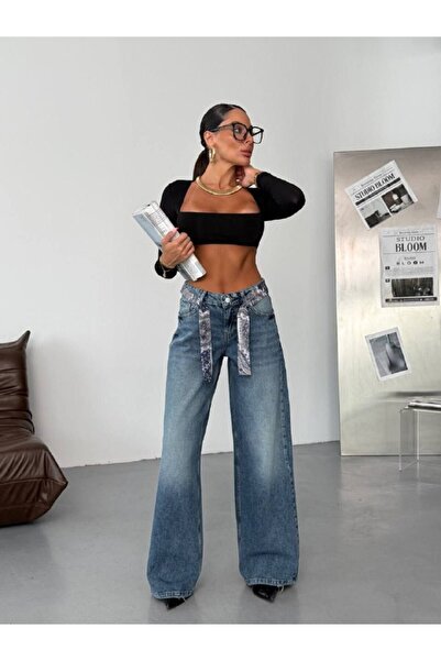 DENİKK Trend Special Design Accessory Belted Wide Leg Denim Comfortable Fit J...
