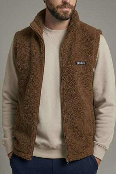 GENIUS STORE Ανδρικό γιλέκο με επένδυση Sherpa, βελούδινο γιλέκο με πλήρες φε...
