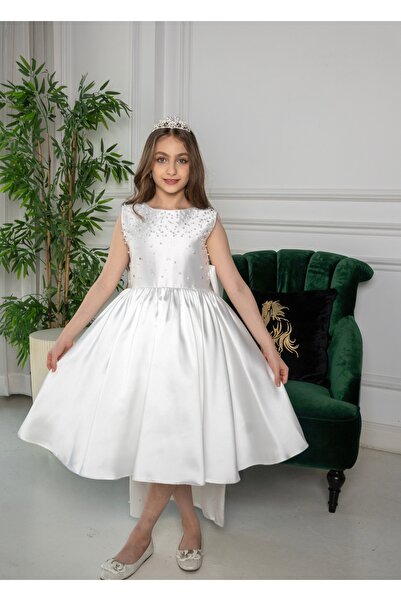 Generic Elegant white girls' dress with a modern design for special occasions