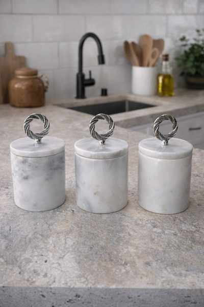 zekmar home stone مجموعة توابل رمادية رخامية مكونة من 3 قطع