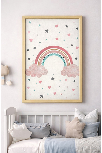 Bebişim Halı Yıldızlı Gökkuşağı Tablo Bulut Kalp Desenli Çocuk Odası Duvar De...