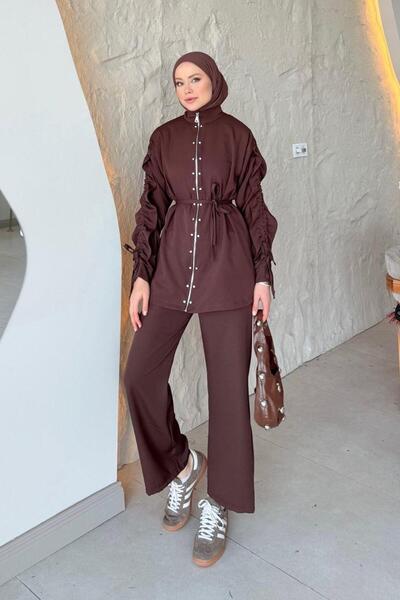 Şulemoda Giyim Berna Drawstring Sleeve Suit Brown