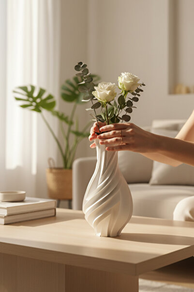 Pazarois Patterned Design Vase White