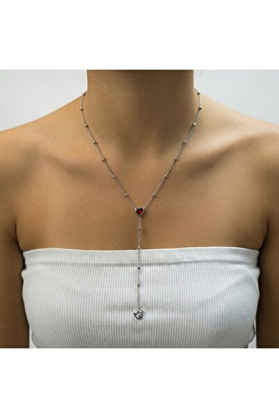 AccessoriesCınCık 316L Kararmaz Çelik Gümüş Renk Kalp Y Kadın Kolye