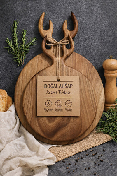 Mobika Home Ceviz Ağacından Geyik Başlı Dekoratif Kesme & Sunum Tahtası, Deko...
