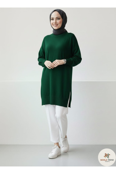 Noola Trend Yırtmaçlı Bisiklet Yaka Triko Tesettür Tunik
