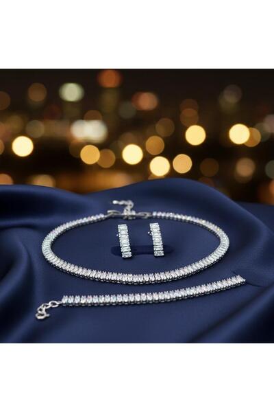 CM 3lü kolye-küpe-bileklik zirkon baget taşlı