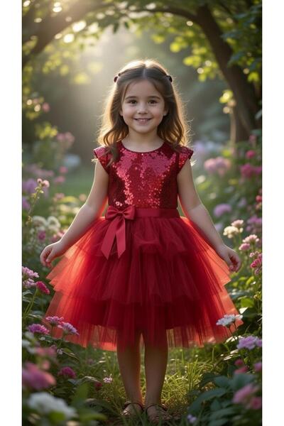 BİLGEN Style Girl's Sequin Embroidered Layered Evening Dress