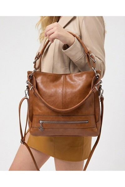 Heybe shop Kadın Yumuşak Deri Dokulu, Çok Gözlü, Laptop Bölmeli Geniş Omuz Ça...