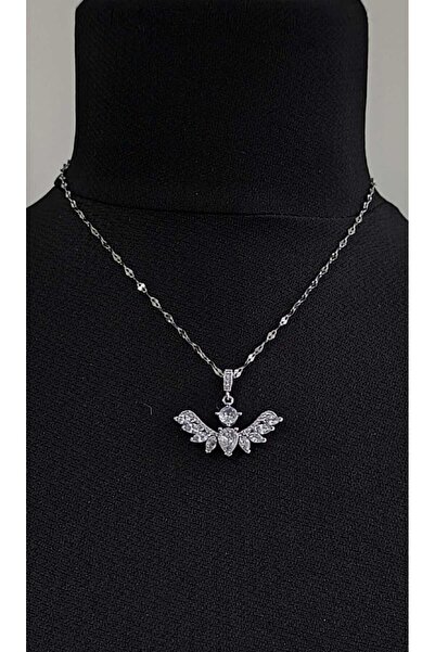 mixify قلادة من الفولاذ على شكل جناح ملاك مرصعة بحجر الزركون - تصميم أنيق وراقٍ