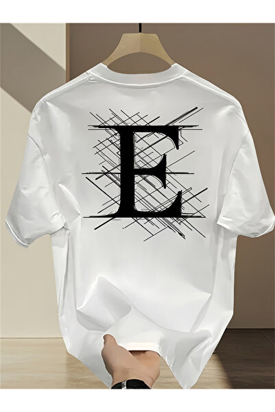 ibibik moda Unisex Oversize E Printed Cotton Crew Neck Short Sleeve Black T-S...