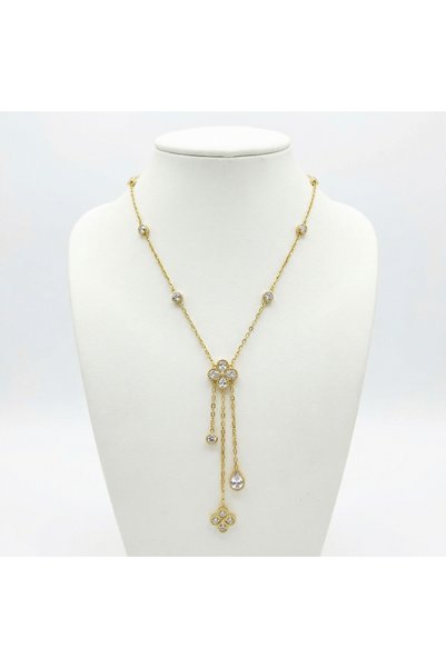 AccessoriesCınCık 316L Anti-Tarnish Steel Gold Color Clover Y Women's Necklace