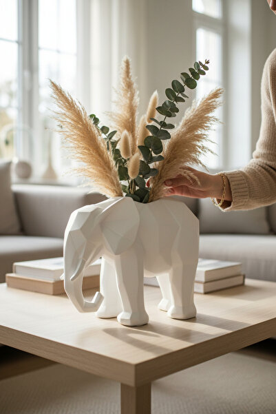 Pazarois Elephant Figured Design Vase White