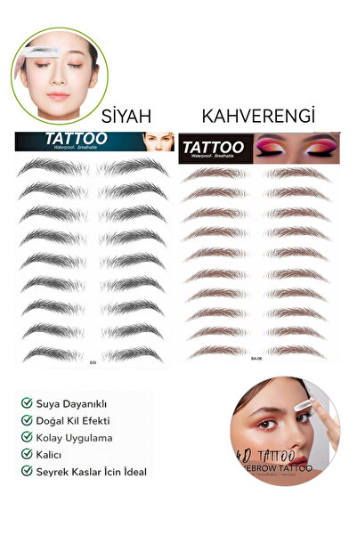 Lesvip's Suya Dayanıklı Kaş Dövme Sticker Doğal Görünümlü Kaş Tattoo Siyah+ka...