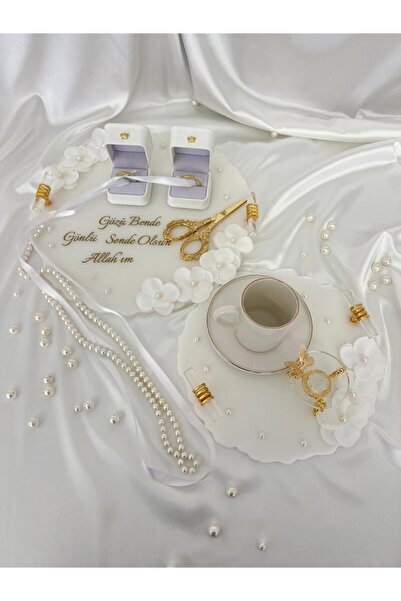 türkan 8 parça söz nişan / damat kahvesi seti Epoksi tepsi