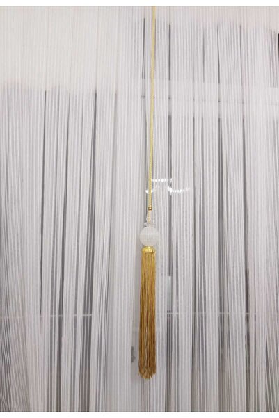 ÇİLLOR 2 ADET/PERDE/FON ORTA SARKITI-BEYAZ KUKA/GOLD PÜSKÜL