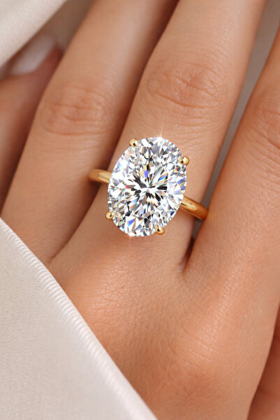 Laboratuvar Pırlantası Lp Işıklı kutuda 14 ayar altın kaplama 8 karat oval yüzük