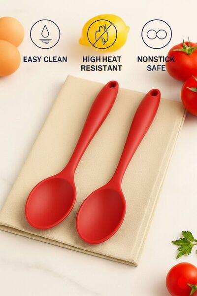 TARIK HOME 2-Piece Silicone Spoon Set, 20cm Short Deep Serving Spoon, Hard Ti...