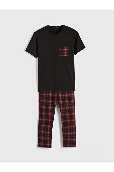 LC Waikiki Costum de pijama pentru bărbați, cu imprimeu în carouri, model sta...