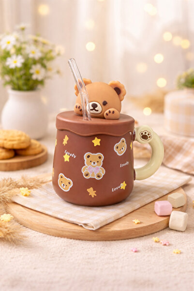 Mihristore كوب سيراميك مع غطاء على شكل دب هدية