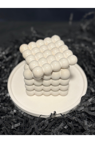 Lethe Design Kapaklı Dekoratif Bubble Mum Vanilya Kokulu %100 Soya Mum Traver...