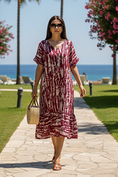 AYASOFYA OTANTIK Women's V-Neck Patterned Half Sleeve Dress with Pockets