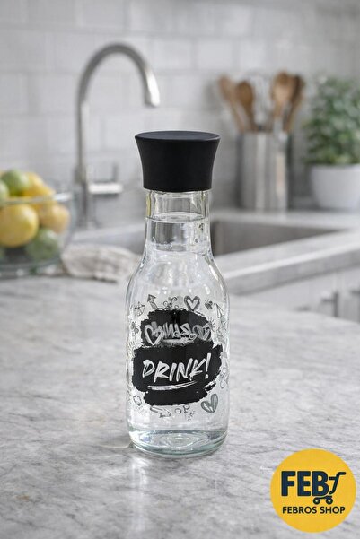 Febros Apart Kapaklı Cam Limonata Süt Su Detox Cam Sürahi İçecek Şişesi