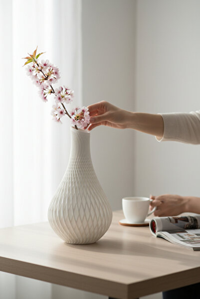 Pazarois Patterned Design Vase White