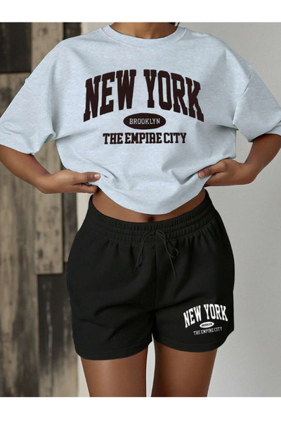 Mayer Butik Unisex Women/Men New York Custom Printed Shorts T-Shirt Set