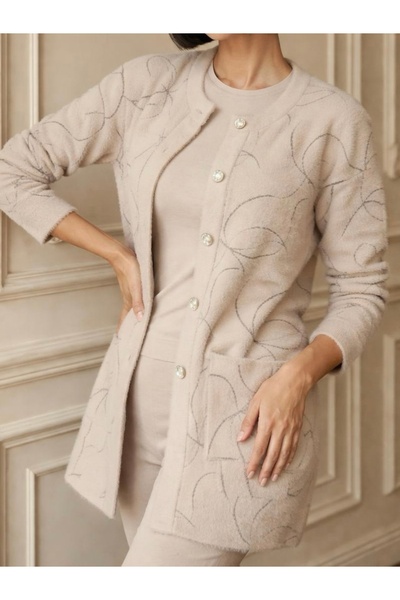 tiriTEK TRİKO Crew neck soft knit cardigan / sand