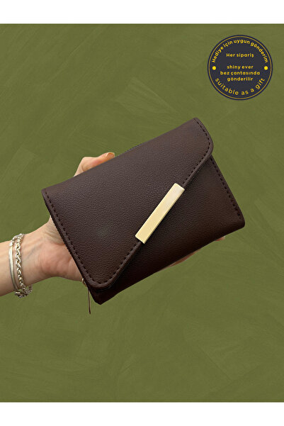 shiny ever Cross-Covered Bitter Brown Leather Women's Wallet with Gold Detail