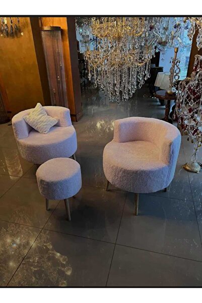 Lunera Mobilya LN Çay seti ikili koltuk ve puf takımı 3'lü takım berjer puf p...