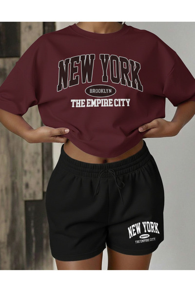 Mayer Butik Unisex Women/Men New York Custom Printed Shorts T-Shirt Set