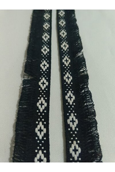ULUPAMİR شريط قطني مزين بالزهور باللونين الأسود والأبيض مع حواف مهدبة
