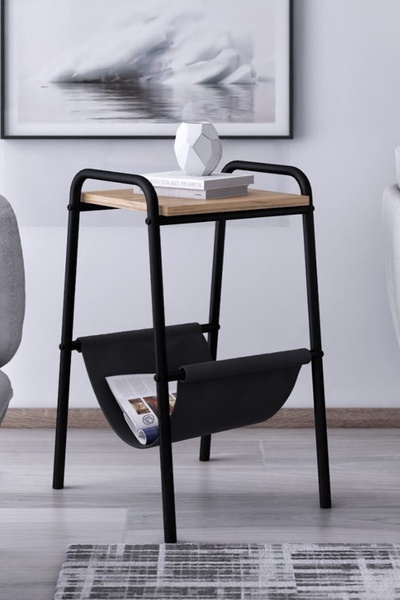 Flinder Metal Ayaklı, Çam Renginde Yan Sehpa, Komodin, Dergilik, Zigon, Koltu...