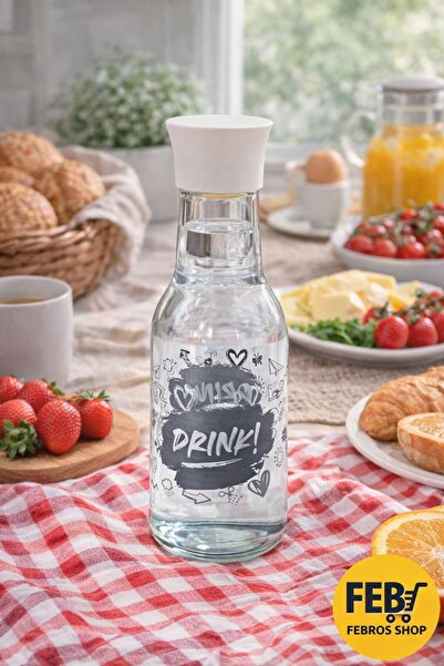 Febros Apart Kapaklı Cam Limonata Süt Su Detox Cam Sürahi İçecek Şişesi