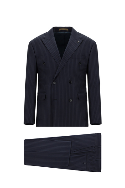 Kiğılı بدلة 7 دروب سليم فيت ضيقة من الصوف مخططة بصفين من الأزرار